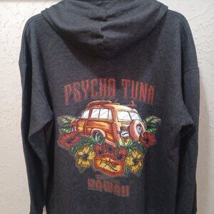 Psycho Tuna Hoodie Mens M Tropical Woodie Surf Graphic Dark Gray Pullover 100% C